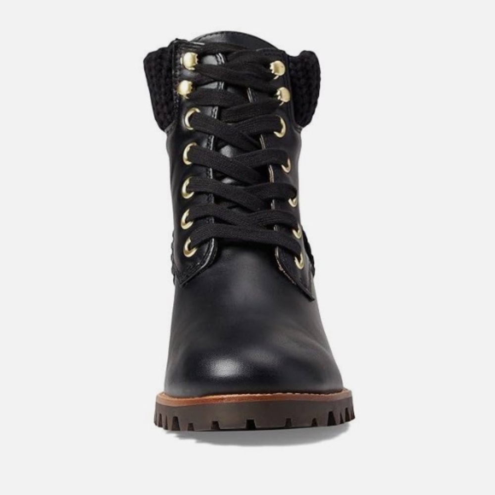 NWT JACK ROGERS Harper hiker knit heeled black leather boots size 9 - Picture 2 of 12